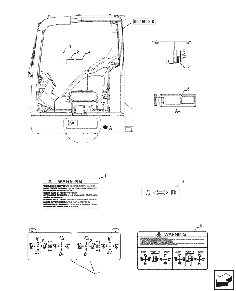 Схема запчастей Case CX245D - (90.108.370) - DECAL, CONTROLS (90) - PLATFORM, CAB, BODYWORK AND DECALS