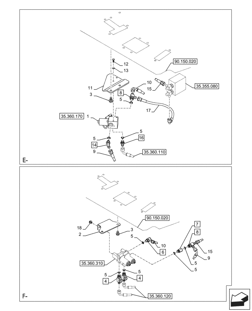 Схема запчастей Case CX245D SR LC - (35.360.130) - HAMMER CIRCUIT, LINES (35) - HYDRAULIC SYSTEMS