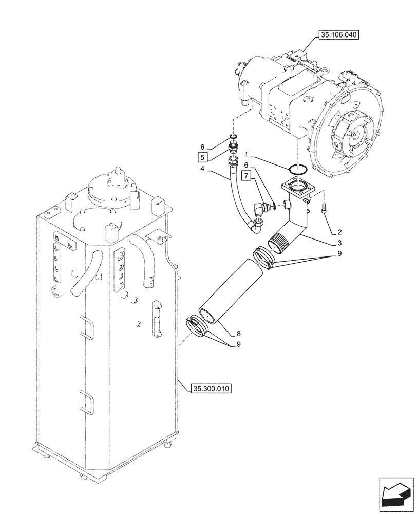 Схема запчастей Case CX245D SR LC - (35.106.010) - VARIABLE DELIVERY HYDRAULIC PUMP, LINES (35) - HYDRAULIC SYSTEMS