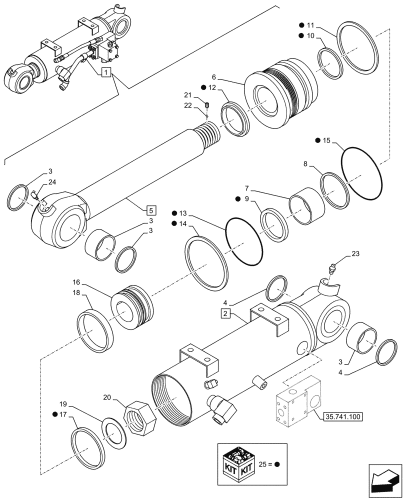 Схема запчастей Case CX245D - (35.741.090) - VAR - 481064 - DOZER BLADE, LIFT CYLINDER, LEFT, COMPONENTS, SAFETY VALVE (35) - HYDRAULIC SYSTEMS