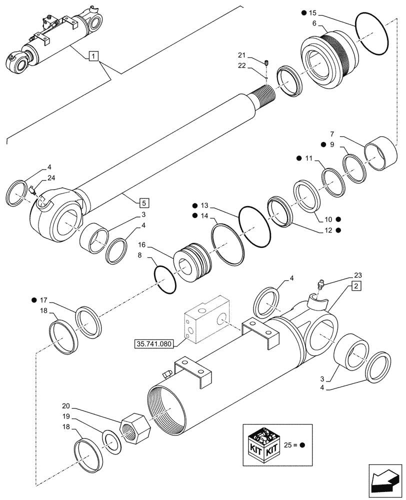 Схема запчастей Case CX245D - (35.741.070) - VAR - 481064 - DOZER BLADE, LIFT CYLINDER, RIGHT, COMPONENTS, SAFETY VALVE (35) - HYDRAULIC SYSTEMS