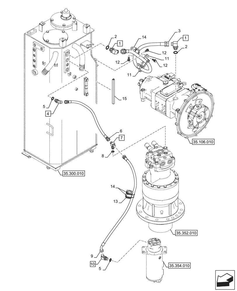 Схема запчастей Case CX245D - (35.352.020) - MOTO-REDUCTION GEAR, LINES (35) - HYDRAULIC SYSTEMS