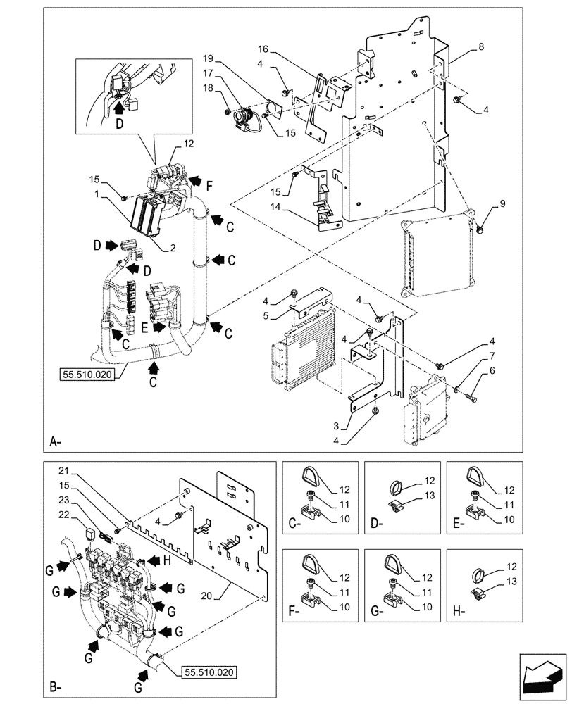 Схема запчастей Case CX245D - (55.510.030) - CAB MAIN WIRE HARNESS (55) - ELECTRICAL SYSTEMS