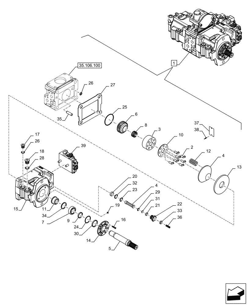 Схема запчастей Case CX245D SR LC - (35.106.110) - VAR - 481064 - VARIABLE DELIVERY HYDRAULIC PUMP (35) - HYDRAULIC SYSTEMS