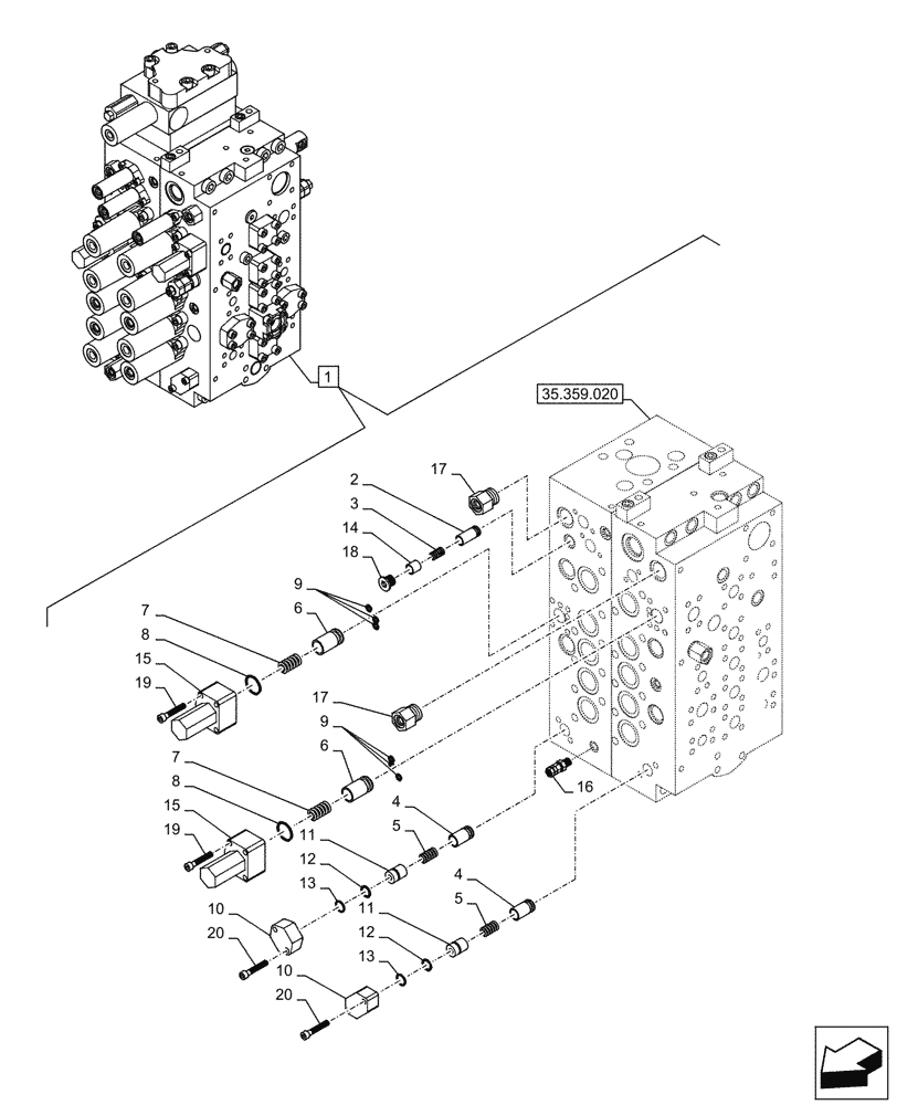 Схема запчастей Case CX245D - (35.359.040) - CONTROL VALVE, COMPONENTS (35) - HYDRAULIC SYSTEMS