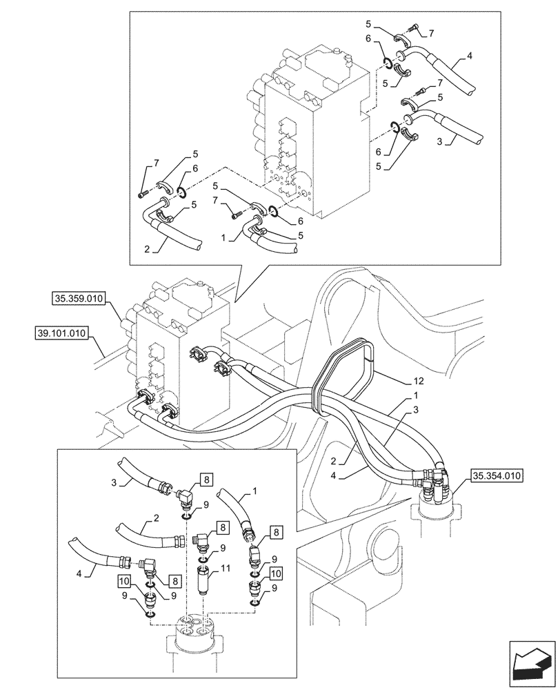 Схема запчастей Case CX245D SR LC - (35.354.020) - HYDRAULIC SWIVEL, LINE (35) - HYDRAULIC SYSTEMS