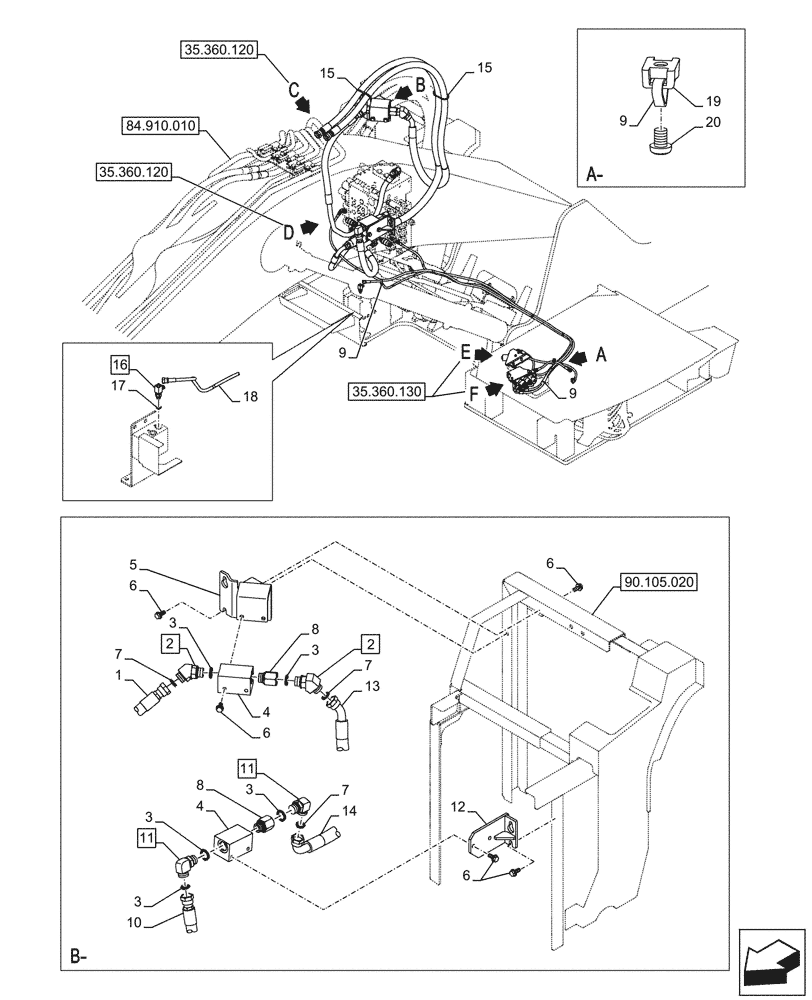 Схема запчастей Case CX245D SR LC - (35.360.110) - HAMMER CIRCUIT, LINES (35) - HYDRAULIC SYSTEMS