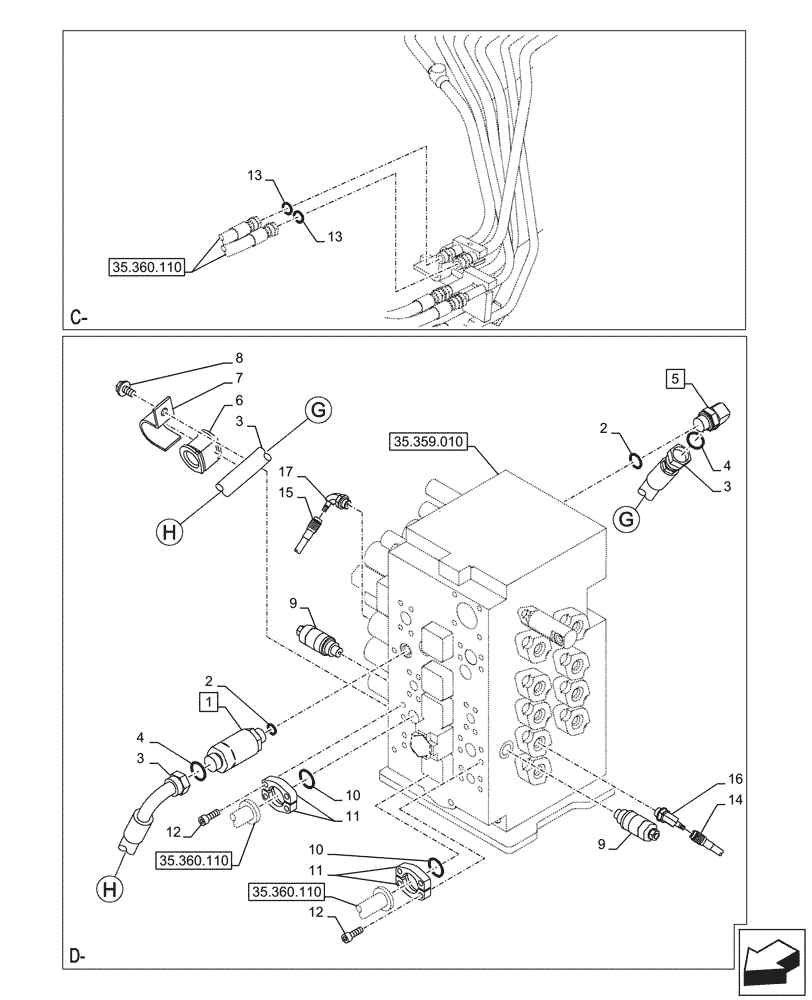 Схема запчастей Case CX245D SR LC - (35.360.120) - HAMMER CIRCUIT, LINES (35) - HYDRAULIC SYSTEMS