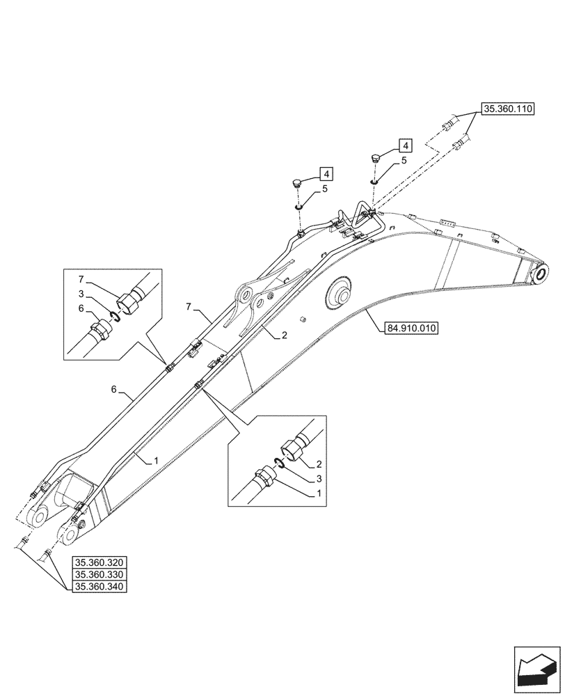 Схема запчастей Case CX245D SR LC - (35.360.140) - BOOM LINE (35) - HYDRAULIC SYSTEMS