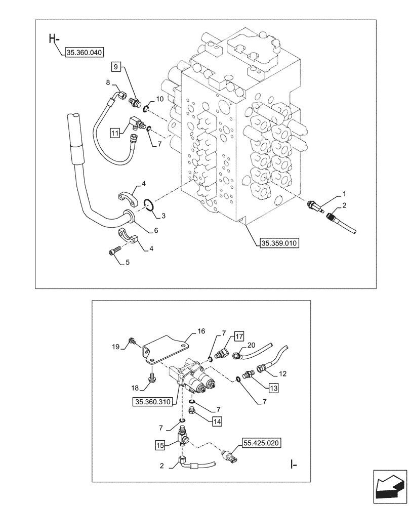 Схема запчастей Case CX245D SR LC - (35.360.060) - HAMMER CIRCUIT, LINES (35) - HYDRAULIC SYSTEMS