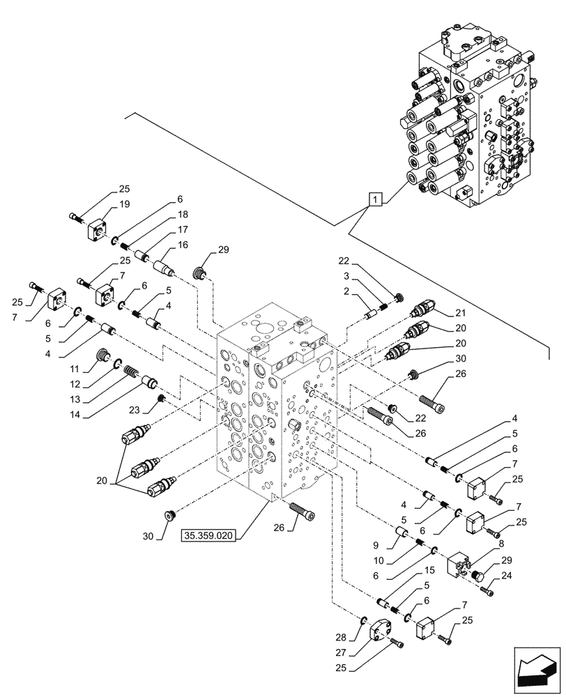 Схема запчастей Case CX245D SR LC - (35.359.050) - CONTROL VALVE, COMPONENTS (35) - HYDRAULIC SYSTEMS