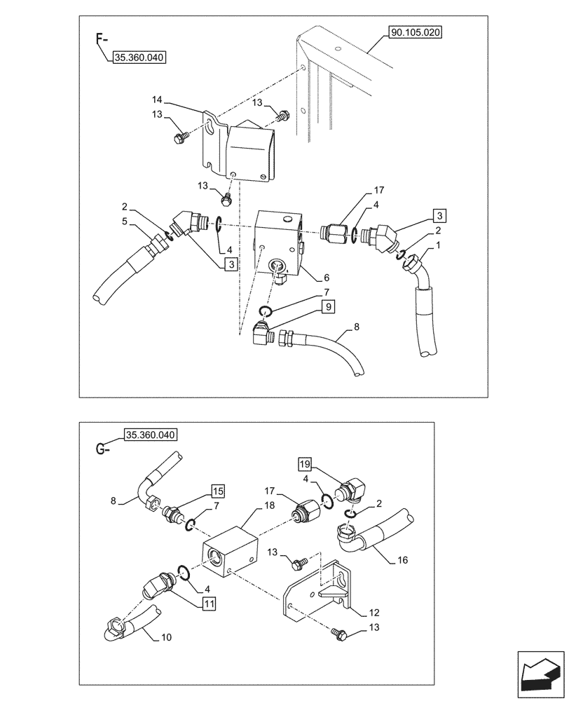 Схема запчастей Case CX245D - (35.360.050) - HAMMER CIRCUIT, LINES (35) - HYDRAULIC SYSTEMS