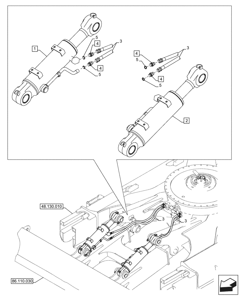 Схема запчастей Case CX245D - (35.741.020) - DOZER BLADE, LIFT CYLINDER, LINES (35) - HYDRAULIC SYSTEMS