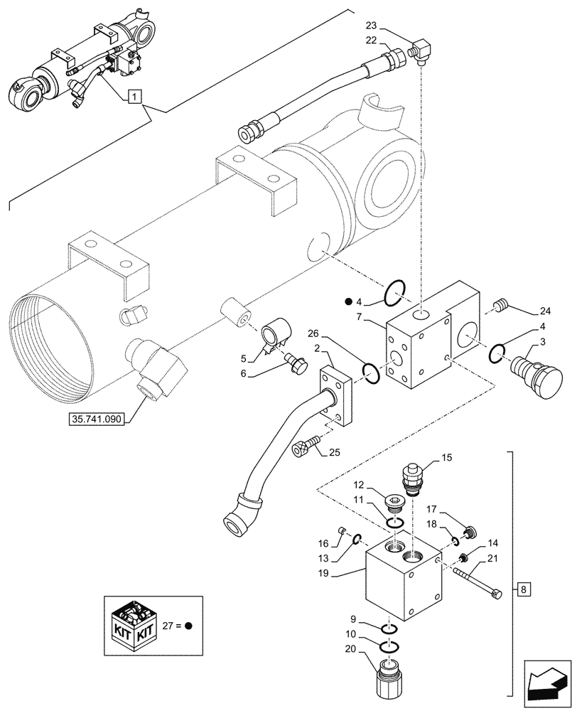 Схема запчастей Case CX245D - (35.741.100) - VAR - 481064 - DOZER BLADE, LIFT CYLINDER, LEFT, COMPONENTS, SAFETY VALVE (35) - HYDRAULIC SYSTEMS