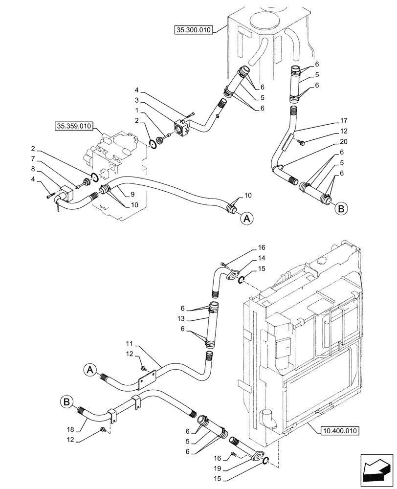 Схема запчастей Case CX245D - (35.300.020) - OIL COOLER LINE (35) - HYDRAULIC SYSTEMS