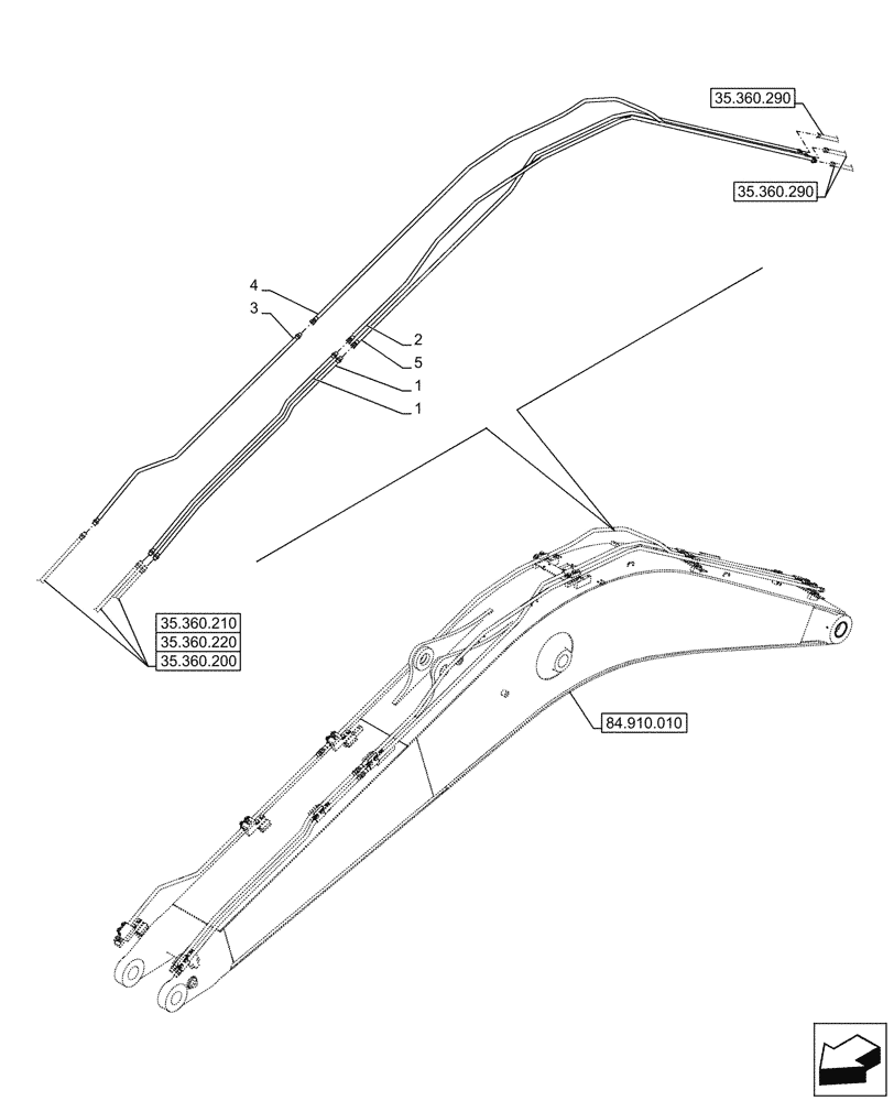 Схема запчастей Case CX245D SR LC - (35.360.180) - BOOM, LINES (35) - HYDRAULIC SYSTEMS