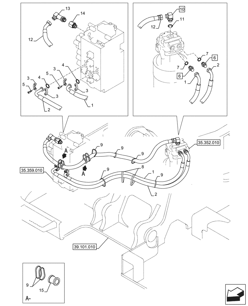 Схема запчастей Case CX245D SR LC - (35.352.030) - MOTO-REDUCTION GEAR, LINES (35) - HYDRAULIC SYSTEMS