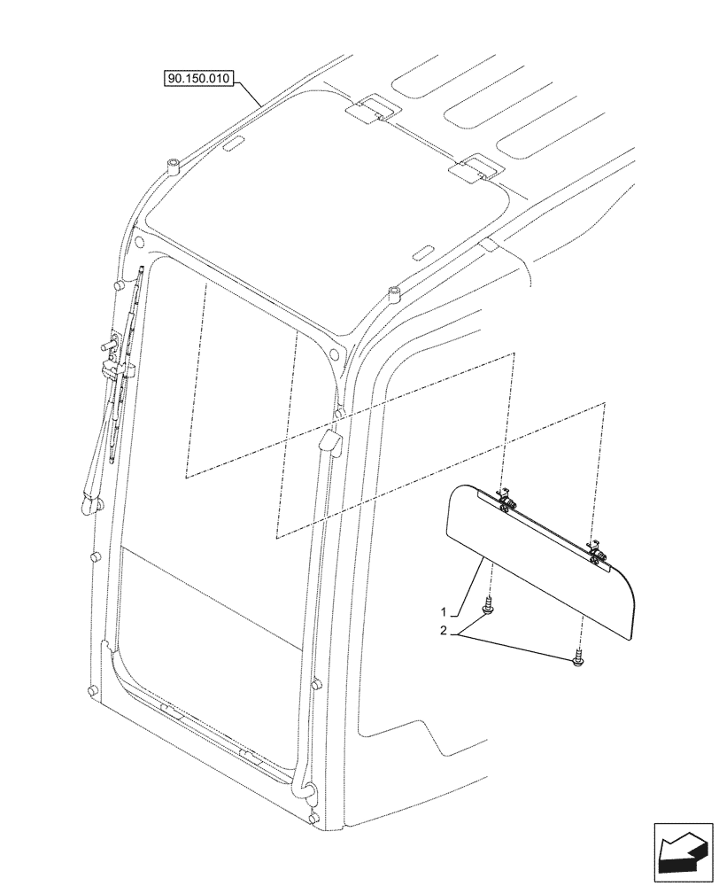 Схема запчастей Case CX245D SR LC - (90.151.010) - VAR - 461554 - SUN VISOR (90) - PLATFORM, CAB, BODYWORK AND DECALS