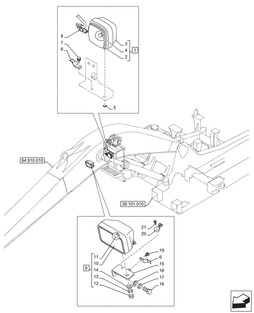 Схема запчастей Case CX245D - (55.404.020) - VAR - 488134 - WORKING LIGHT, BOOM (55) - ELECTRICAL SYSTEMS