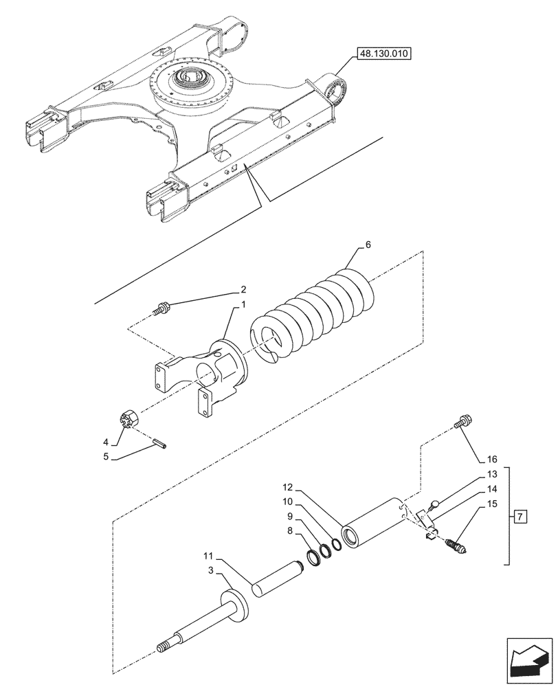 Схема запчастей Case CX245D - (48.134.010) - TENSION SPRING (48) - TRACKS & TRACK SUSPENSION