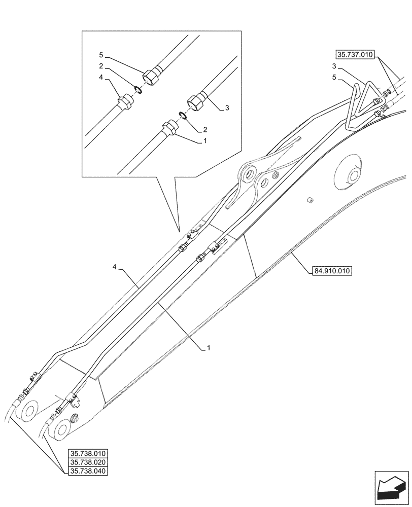 Схема запчастей Case CX245D SR LC - (35.738.050) - VAR - 461501, 461502, 481268 - BUCKET, CYLINDER, LINES (35) - HYDRAULIC SYSTEMS