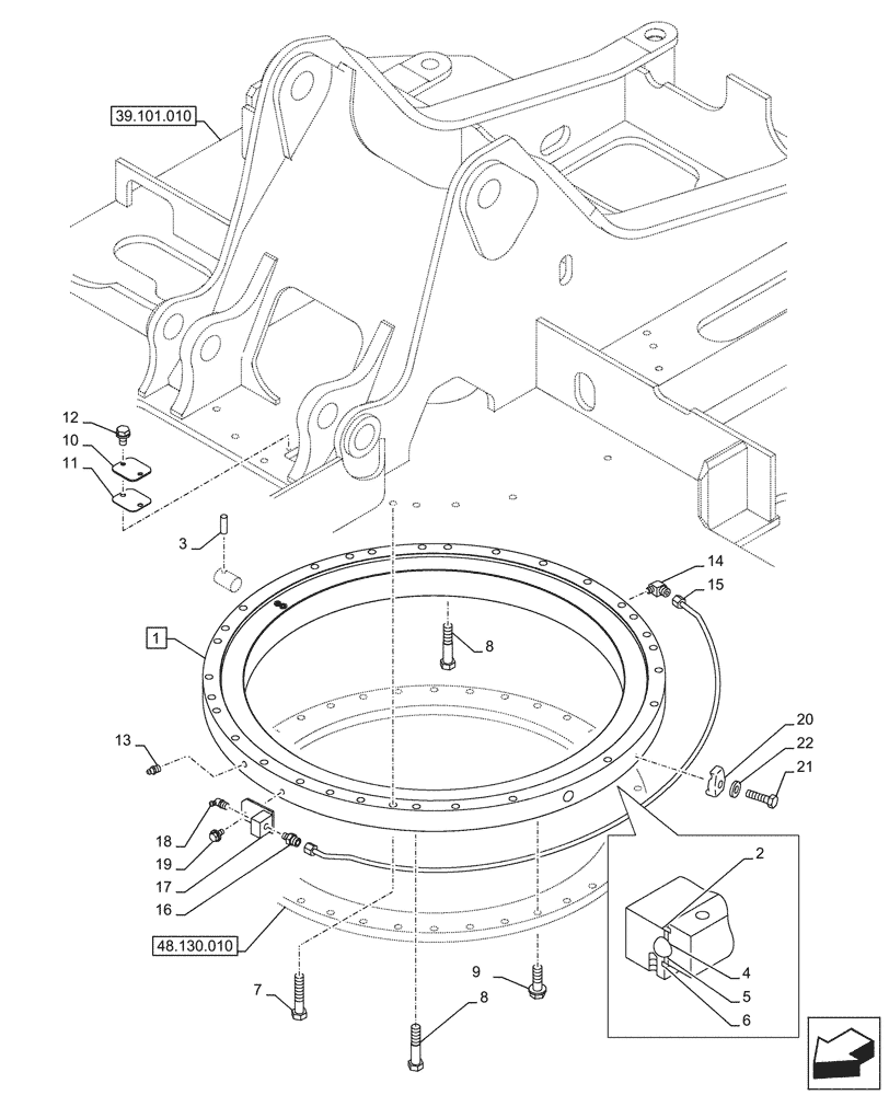 Схема запчастей Case CX245D SR LC - (39.103.010) - SLEWING RING (39) - FRAMES AND BALLASTING