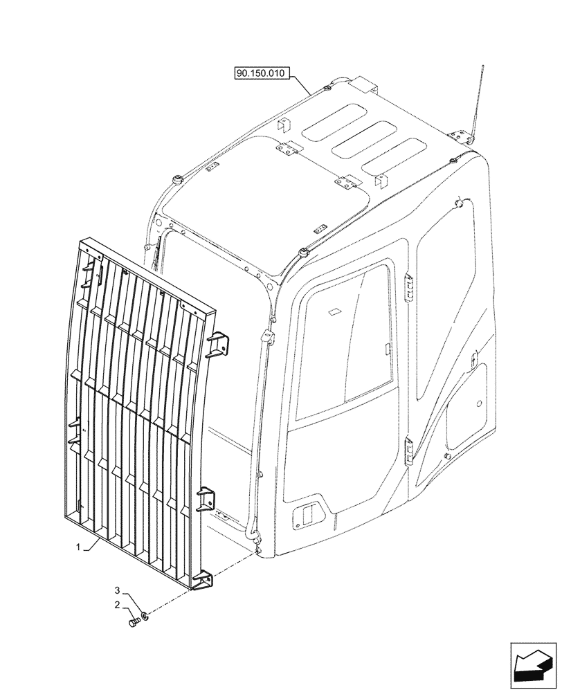 Схема запчастей Case CX245D SR LC - (90.150.080) - VAR - 461024 - CAB GUARD, FRONT, STONEGUARD, FIXED (90) - PLATFORM, CAB, BODYWORK AND DECALS