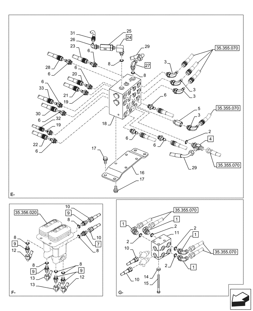 Схема запчастей Case CX245D SR LC - (35.355.080) - JOYSTICK, HYDRAULIC LINE, CONTROL VALVE (35) - HYDRAULIC SYSTEMS