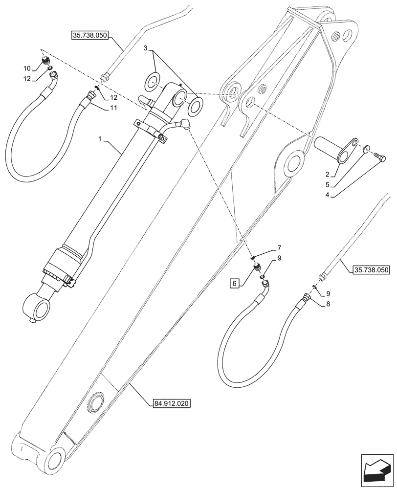 Схема запчастей Case CX245D SR LC - (35.738.040) - VAR - 461501 - BUCKET CYLINDER, LINES (L=2.4M) (35) - HYDRAULIC SYSTEMS