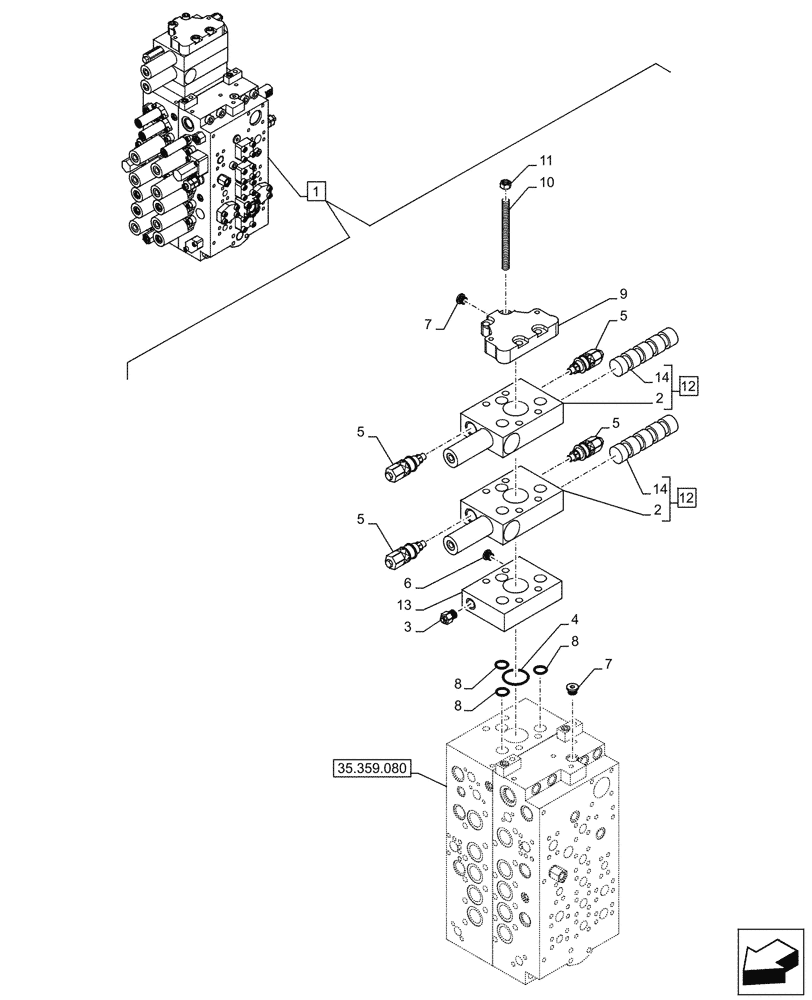 Схема запчастей Case CX245D - (35.359.120) - VAR - 461863 - CONTROL VALVE, COMPONENTS (35) - HYDRAULIC SYSTEMS