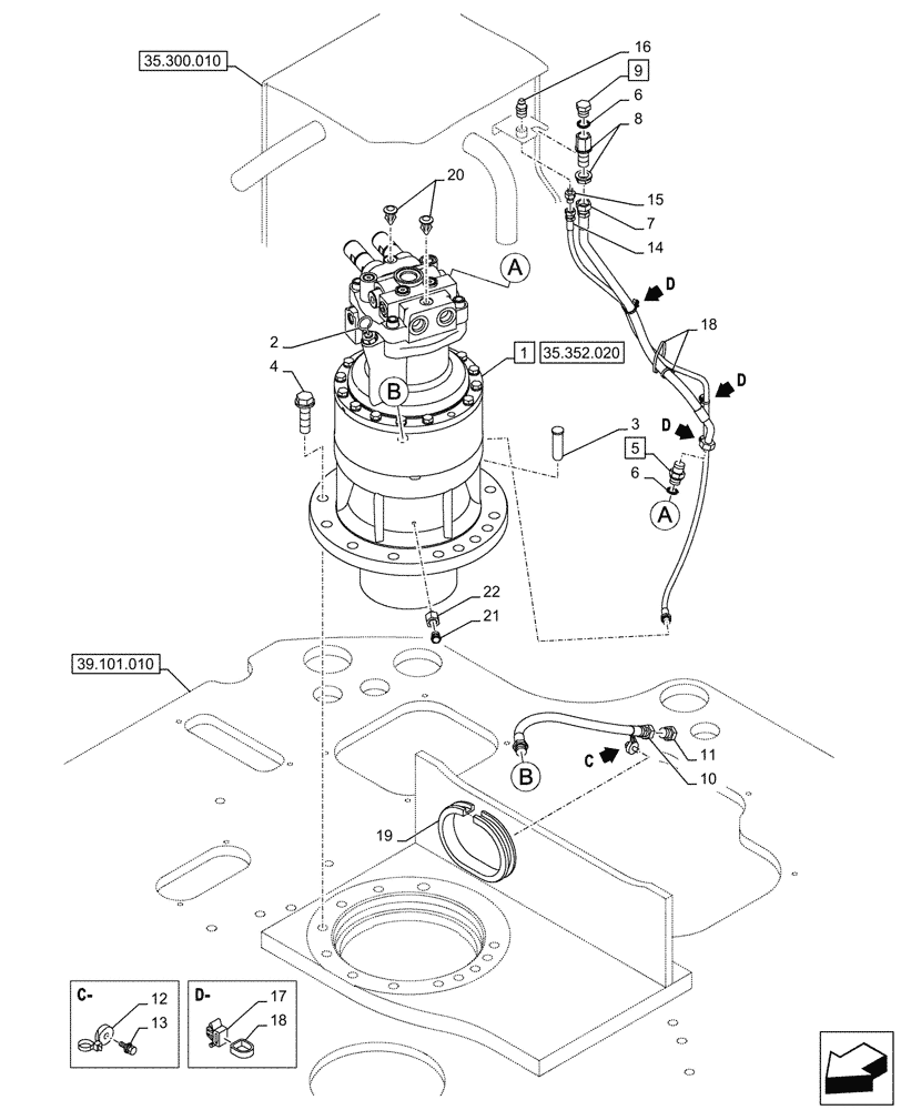 Схема запчастей Case CX245D SR LC - (35.352.010) - MOTO-REDUCTION GEAR, LINES (35) - HYDRAULIC SYSTEMS