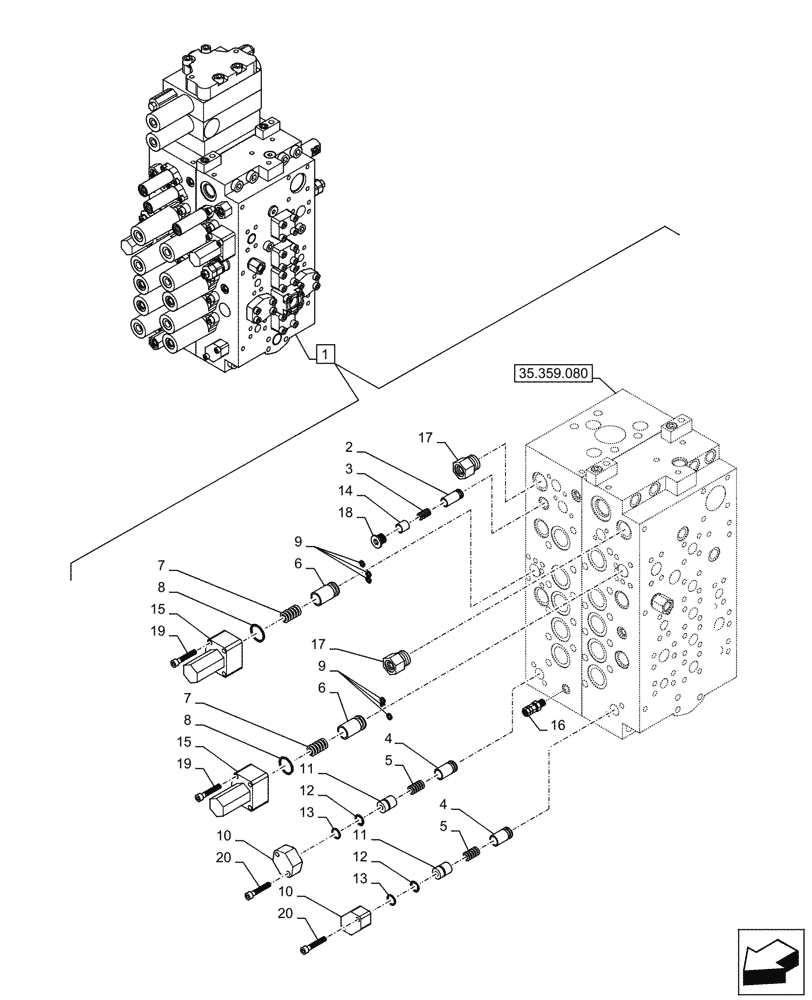 Схема запчастей Case CX245D - (35.359.100) - VAR - 461863 - CONTROL VALVE, COMPONENTS (35) - HYDRAULIC SYSTEMS