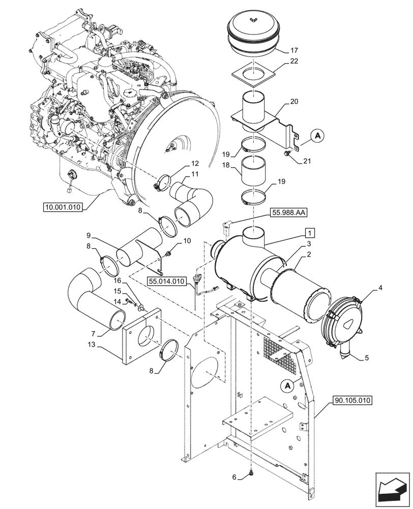 Схема запчастей Case CX290D LC SL - (10.202.010) - VAR - 488031 - AIR CLEANER, PRE-CLEANER CYCLONE TYPE (10) - ENGINE