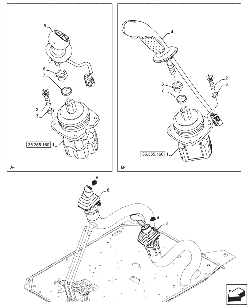 Схема запчастей Case CX245D SR LC - (35.355.040) - VAR - 461865, 461869, 461871 - JOYSTICK (35) - HYDRAULIC SYSTEMS