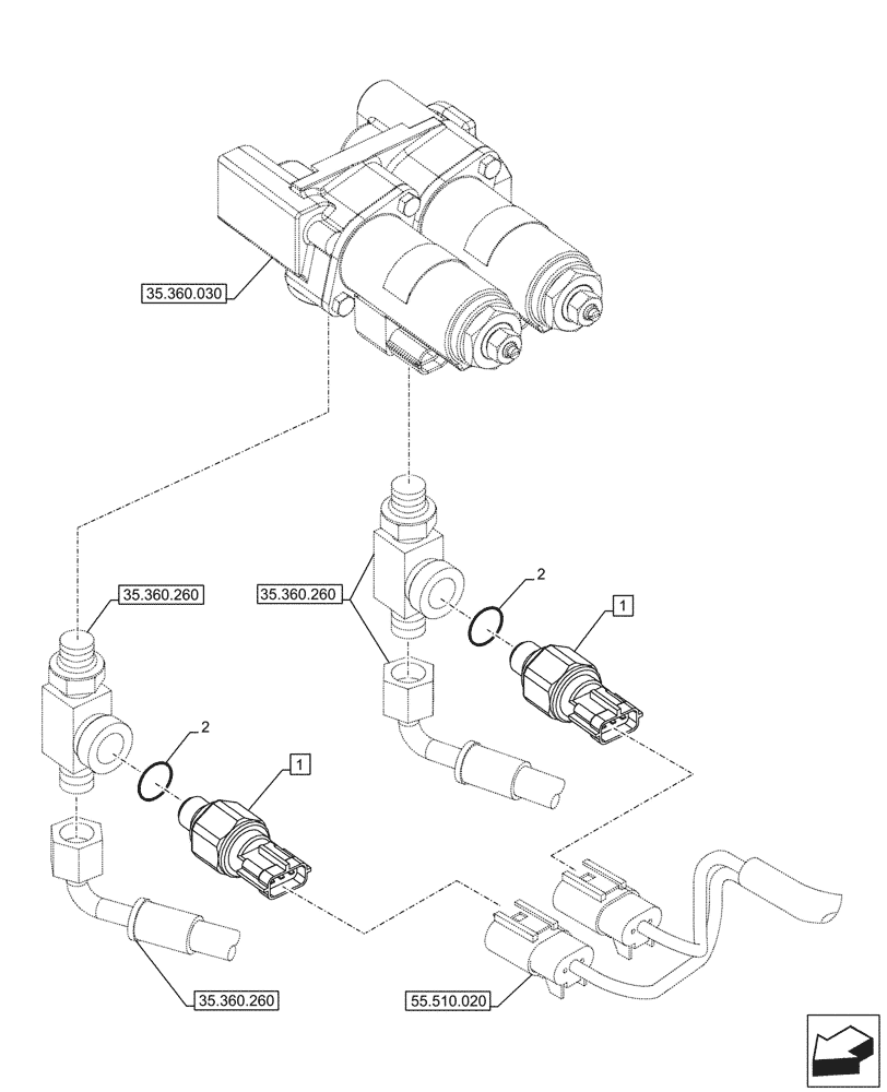 Схема запчастей Case CX245D - (55.425.050) - VAR - 461869 - PRESSURE SENSOR, HAMMER, SHEARS, HIGH FLOW, W/ ELECTRICAL PROPORTIONAL CONTROL (55) - ELECTRICAL SYSTEMS