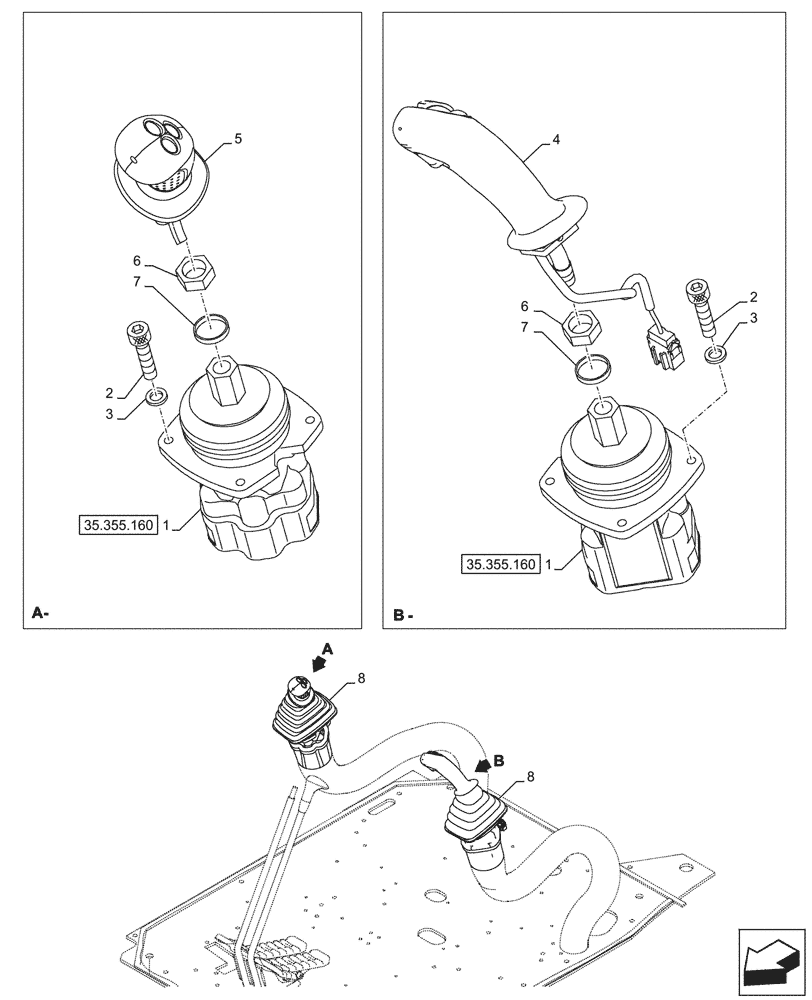Схема запчастей Case CX245D SR LC - (35.355.050) - VAR - 461863 - JOYSTICK (35) - HYDRAULIC SYSTEMS