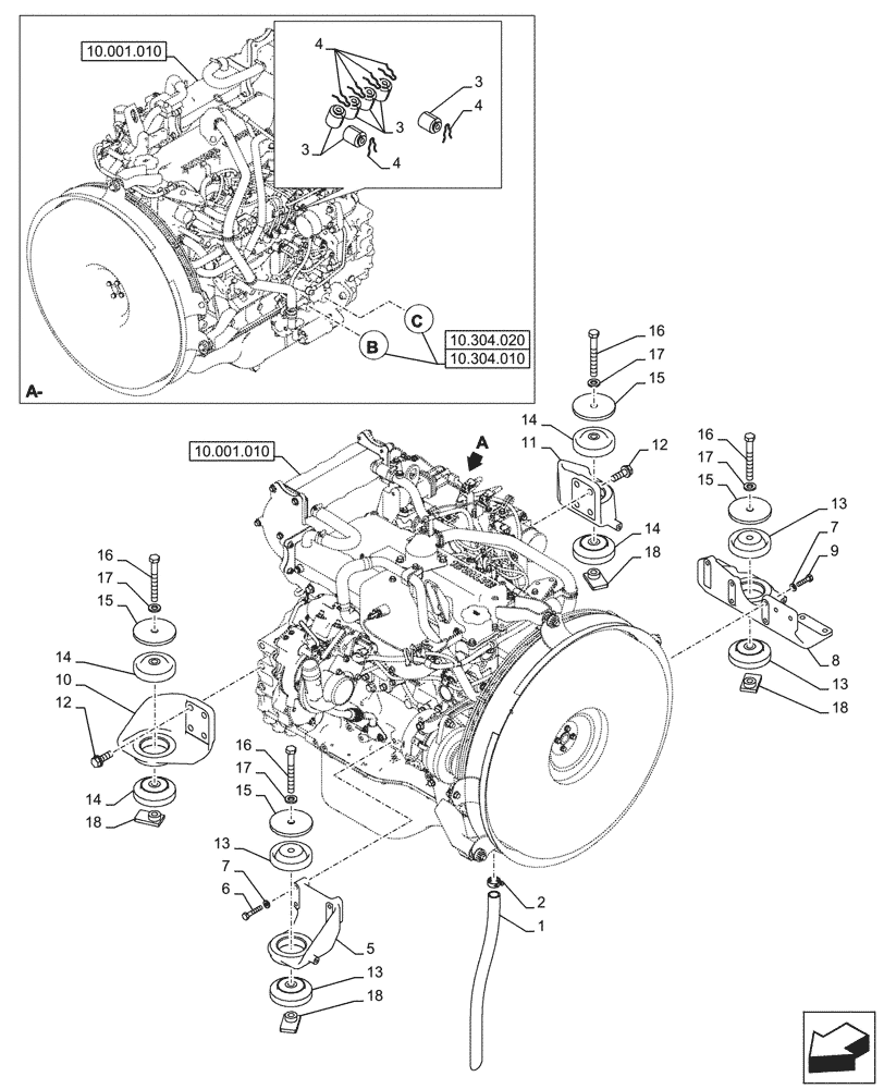 Схема запчастей Case CX290D LC SL - (10.001.020) - STD + VAR - 488034 - ENGINE SUPPORT (10) - ENGINE