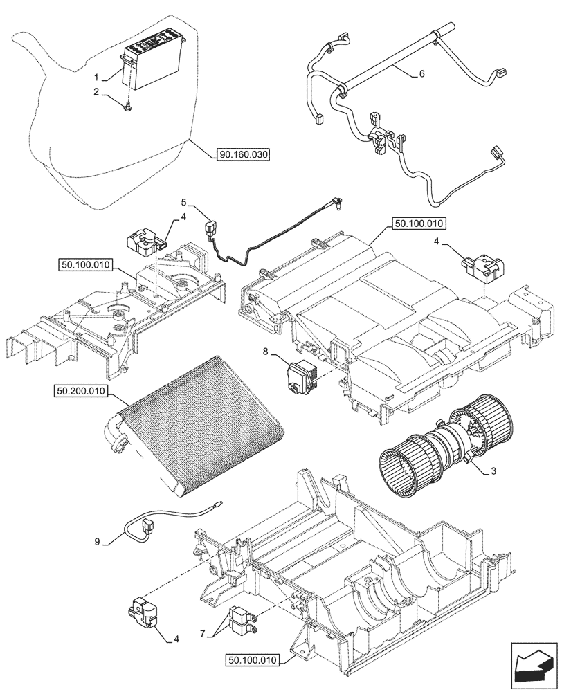 Схема запчастей Case CX245D - (55.050.010) - AIR CONDITIONING, CONTROL (55) - ELECTRICAL SYSTEMS