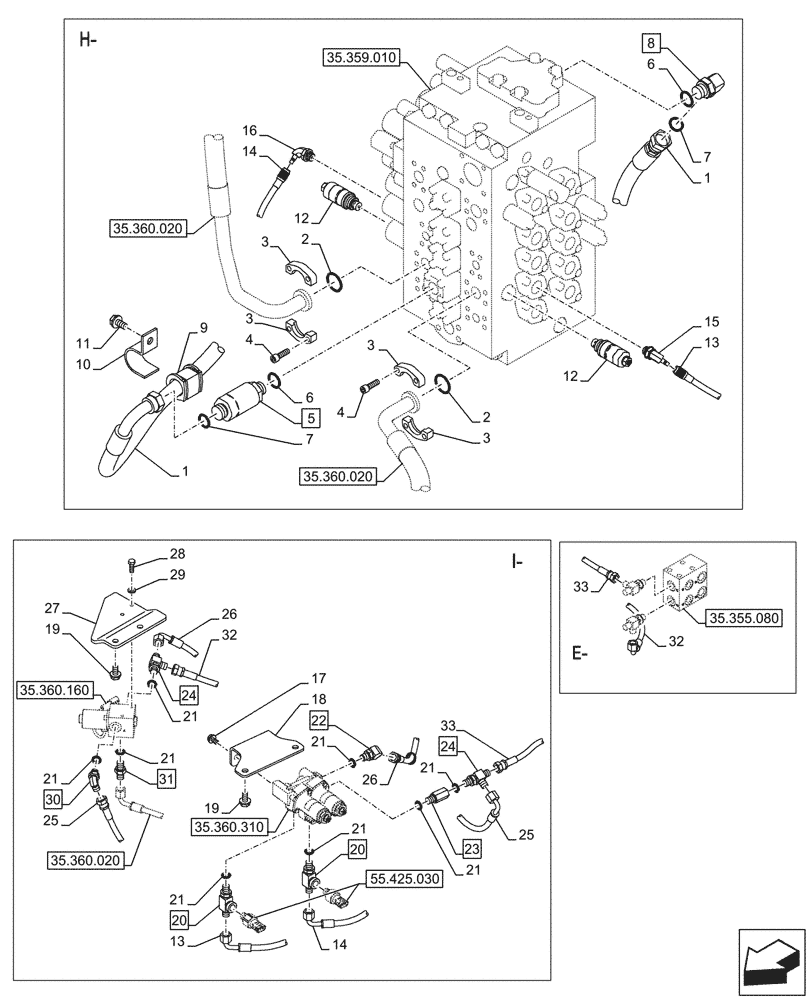 Схема запчастей Case CX245D SR LC - (35.360.030) - HAMMER CIRCUIT, LINES (35) - HYDRAULIC SYSTEMS