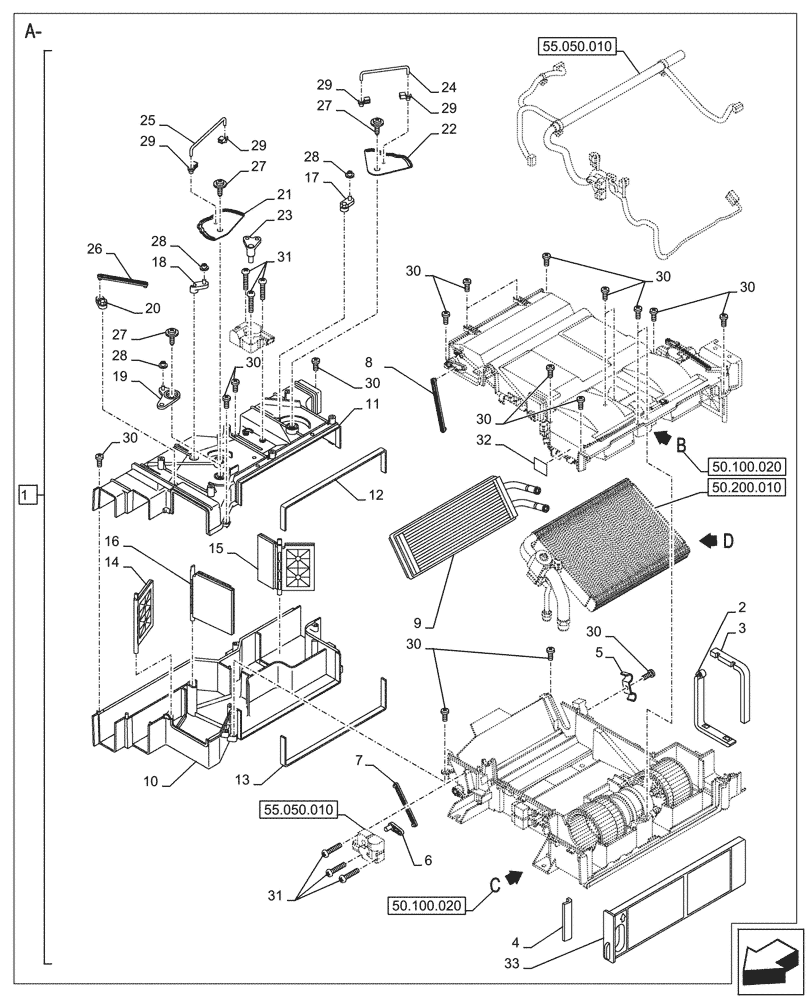 Схема запчастей Case CX245D SR LC - (50.100.010) - AIR CONDITIONING, W/ HEATER, COMPONENTS (50) - CAB CLIMATE CONTROL