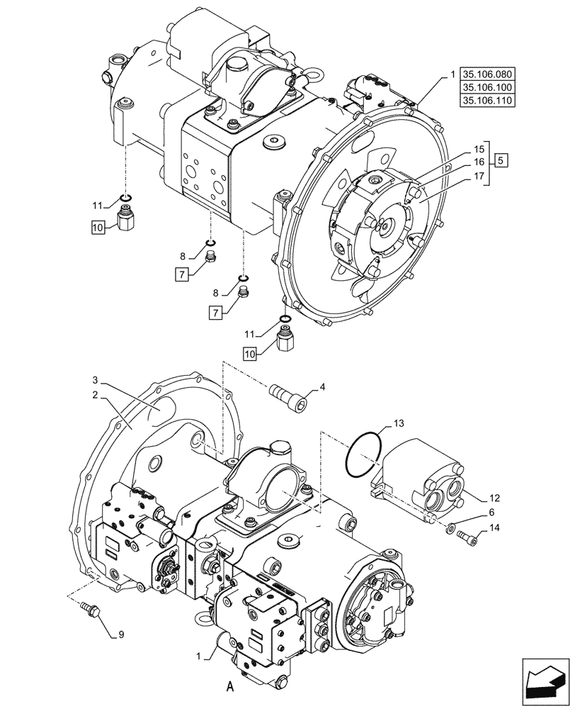 Схема запчастей Case CX245D SR LC - (35.106.090) - VAR - 481064 - VARIABLE DELIVERY HYDRAULIC PUMP (35) - HYDRAULIC SYSTEMS