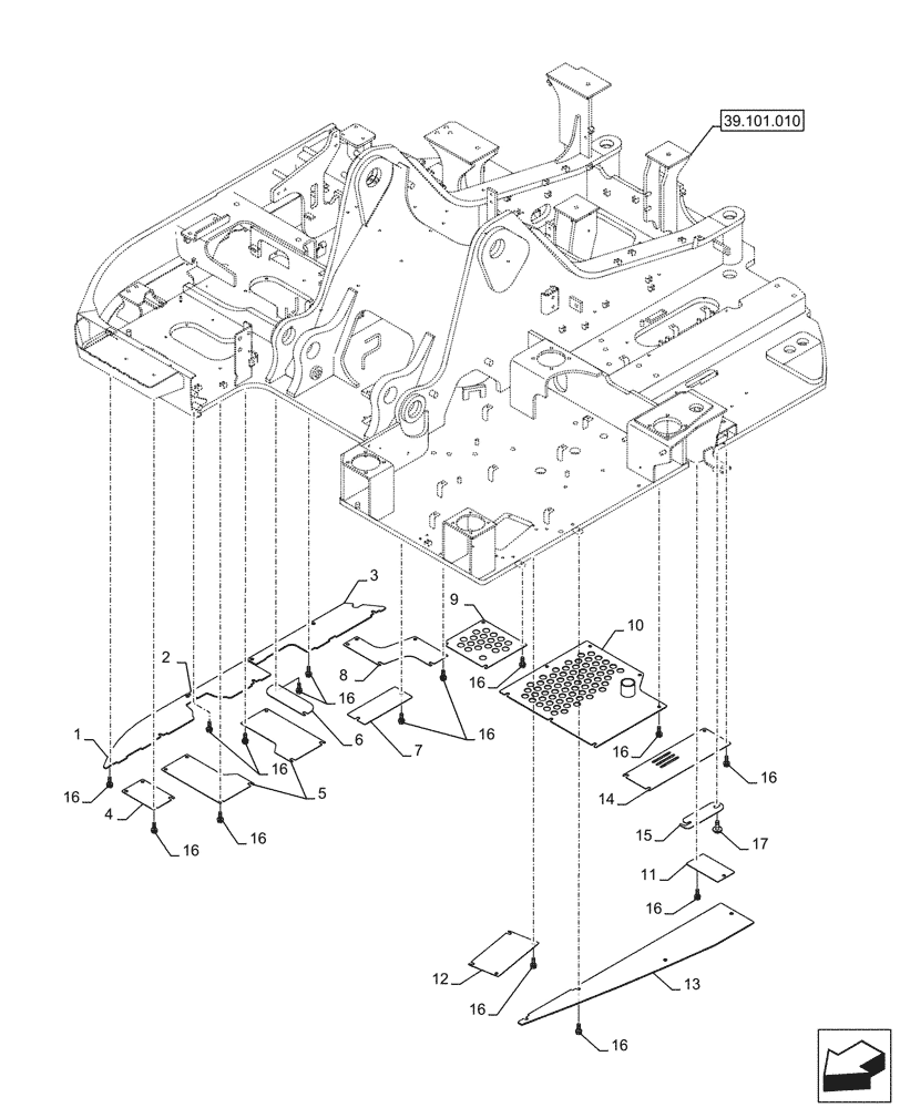 Схема запчастей Case CX245D SR LC - (90.116.010) - GUARD, FRAME, LOWER (90) - PLATFORM, CAB, BODYWORK AND DECALS