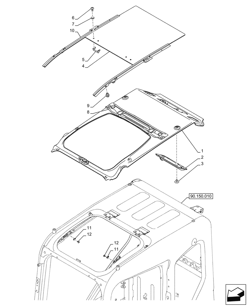 Схема запчастей Case CX245D SR LC - (90.151.020) - SUNSHADE (90) - PLATFORM, CAB, BODYWORK AND DECALS