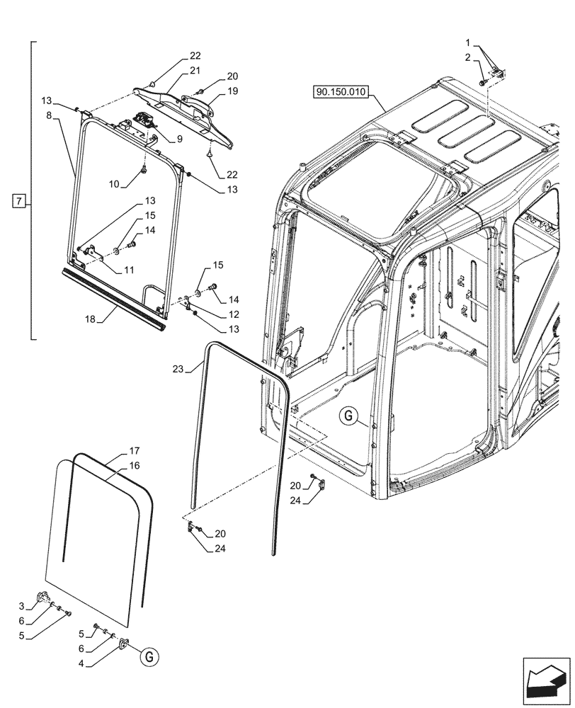 Схема запчастей Case CX245D SR LC - (90.156.020) - WINDSHIELD, LATCH (90) - PLATFORM, CAB, BODYWORK AND DECALS