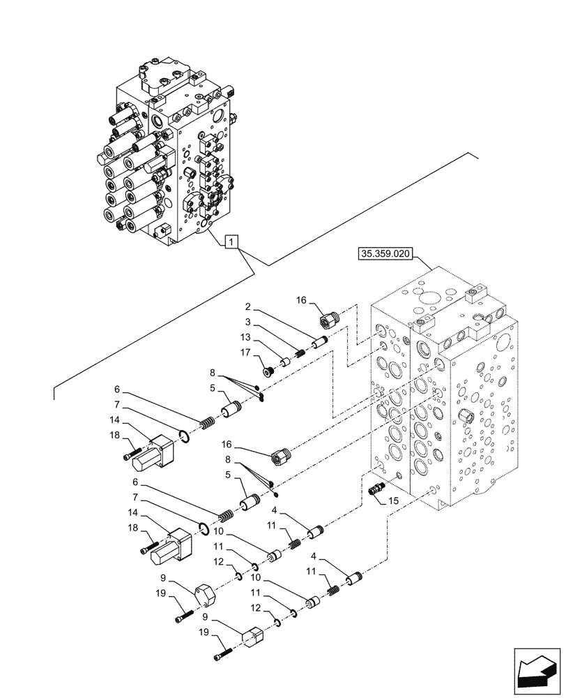 Схема запчастей Case CX245D SR LC - (35.359.040) - CONTROL VALVE, COMPONENTS (35) - HYDRAULIC SYSTEMS