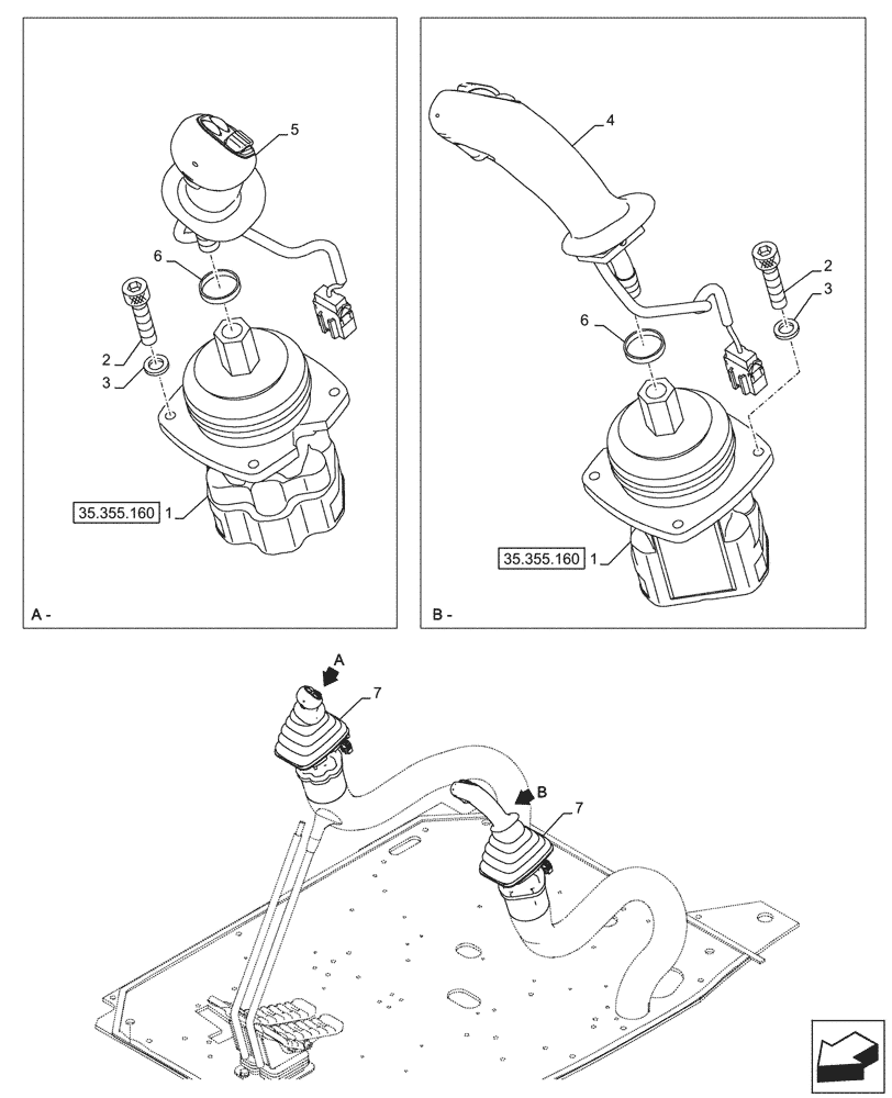 Схема запчастей Case CX245D - (35.355.060) - VAR - 461863 - JOYSTICK (35) - HYDRAULIC SYSTEMS