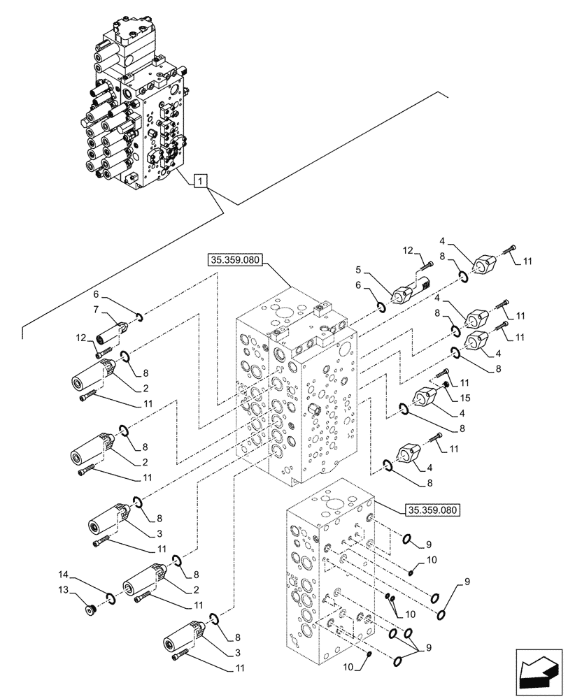 Схема запчастей Case CX245D - (35.359.090) - VAR - 461863 - CONTROL VALVE, COMPONENTS (35) - HYDRAULIC SYSTEMS