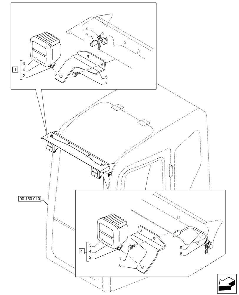 Схема запчастей Case CX245D - (55.514.040) - VAR - 488036 - LED WORK LAMP, W/ DEFLECTOR (55) - ELECTRICAL SYSTEMS