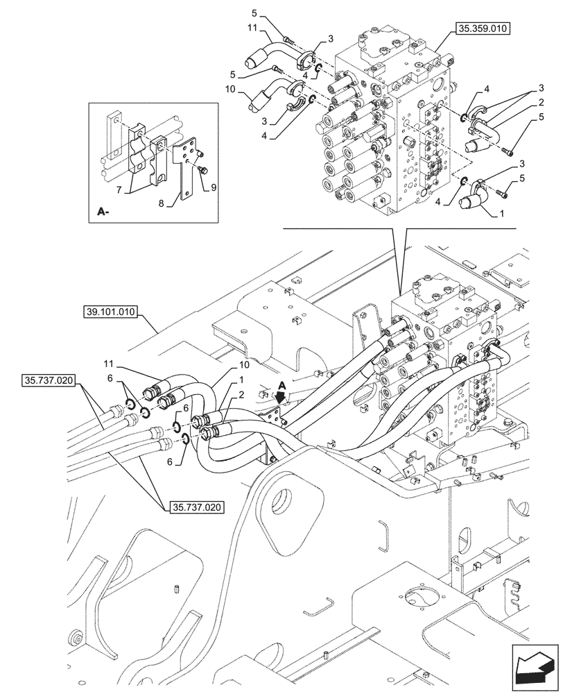 Схема запчастей Case CX290D LC SL - (35.737.010) - ARM CYLINDER, LINES (35) - HYDRAULIC SYSTEMS