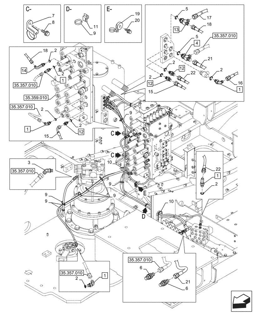 Схема запчастей Case CX290D LC MH - (35.357.020) - PILOT VALVE, CONTROL VALVE LINE (35) - HYDRAULIC SYSTEMS